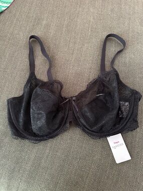 Freya Fancies 36G Black Lace Underwire Bra with Bow Detail